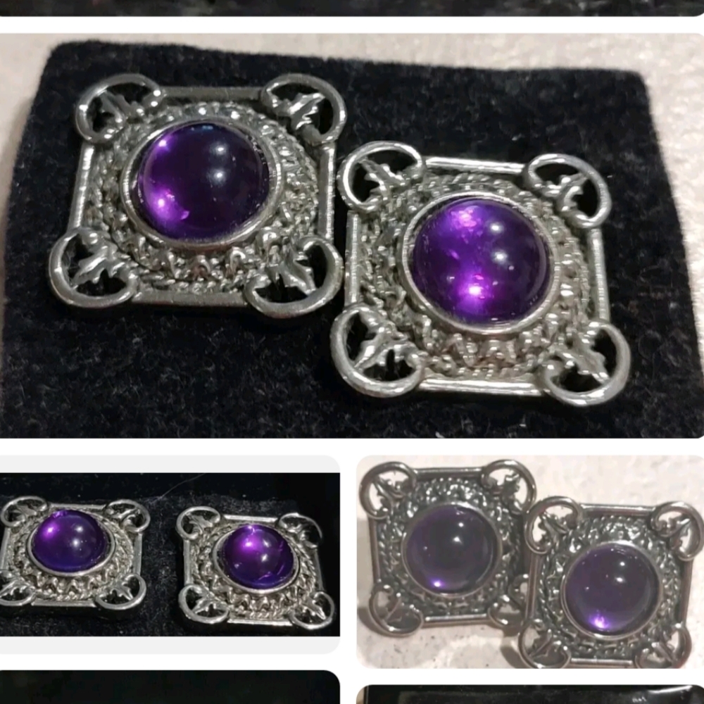 pop of color to jewelry collection  vintage dome purple square cabochon earrings